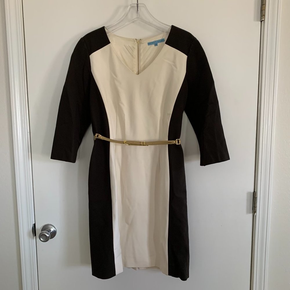 Antonio Melani 3/4 sleeve fully lined dress with gold belt
